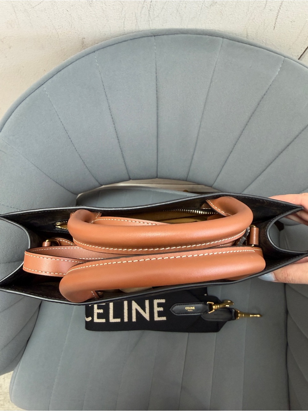 Celine Medium Vertical Cabas Triomphe Canvas Tote w/ Strap - Picture 3 of 7